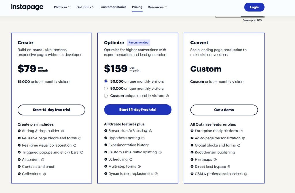 Instapage Pricing Plans